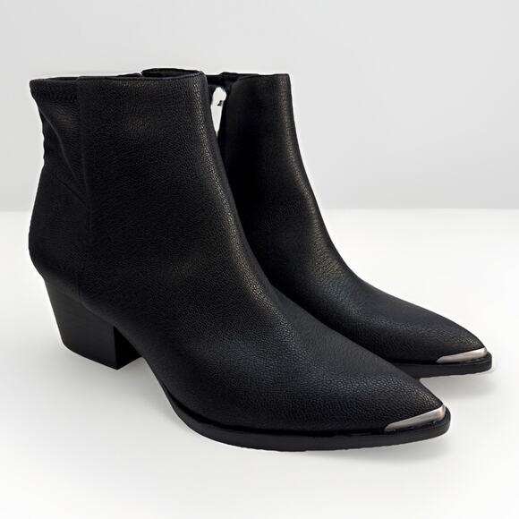 Calvin Klein Womens Narice Leather Pointed Toe Ankle Booties Shoe Black 9.5M NWB - Picture 1 of 10